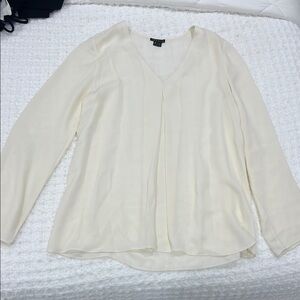 Theory Ivory V Neck Silk Long Sleeve Blouse, Size M
